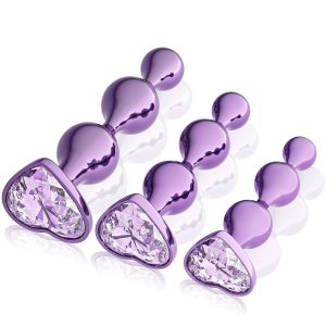 3 Pcs Metal Anal Butt Plugs Adult Sex Toys,Alloy Butt Beads with Heart Shaped Base, Jewelry Design Anal Beads for Men Women and Couples,Male Prostate Massager Anal Training Set...