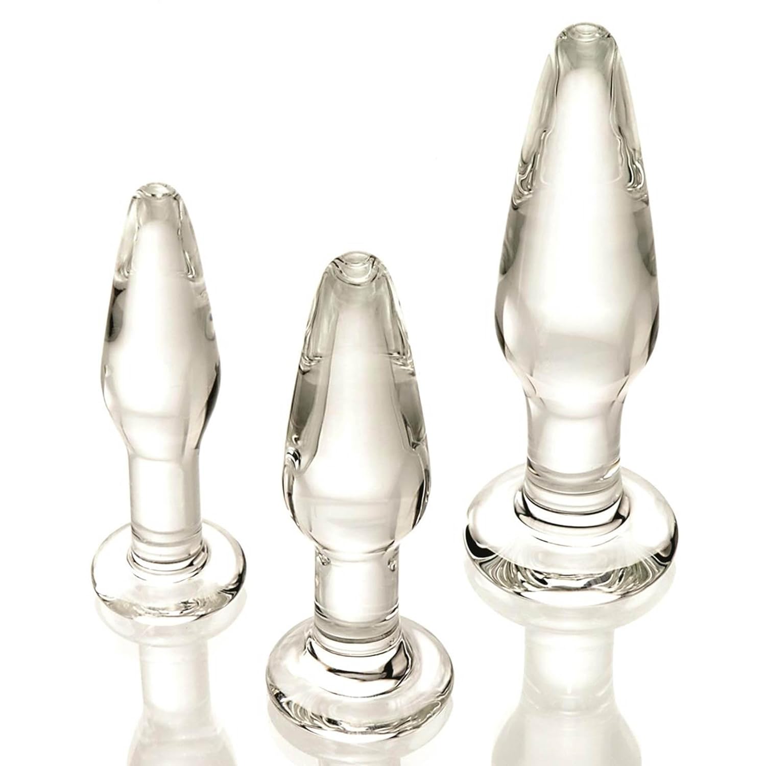 Adam and Eve Glass Anal Plug Set of 3, Hypoallergenic Non Porous Butt Plugs, Smooth Tempered Borosilicate Glass for Backdoor Training and Temperature Play, Small Medium Large...